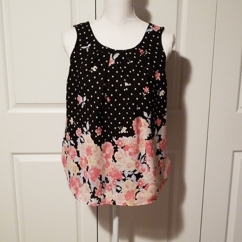 Floral and spot sleeveless top